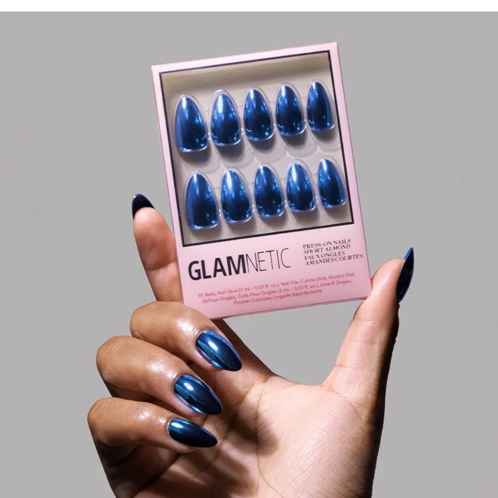 Glamnetic Blue Steel Press-On Nails Short Almond Length NEW!